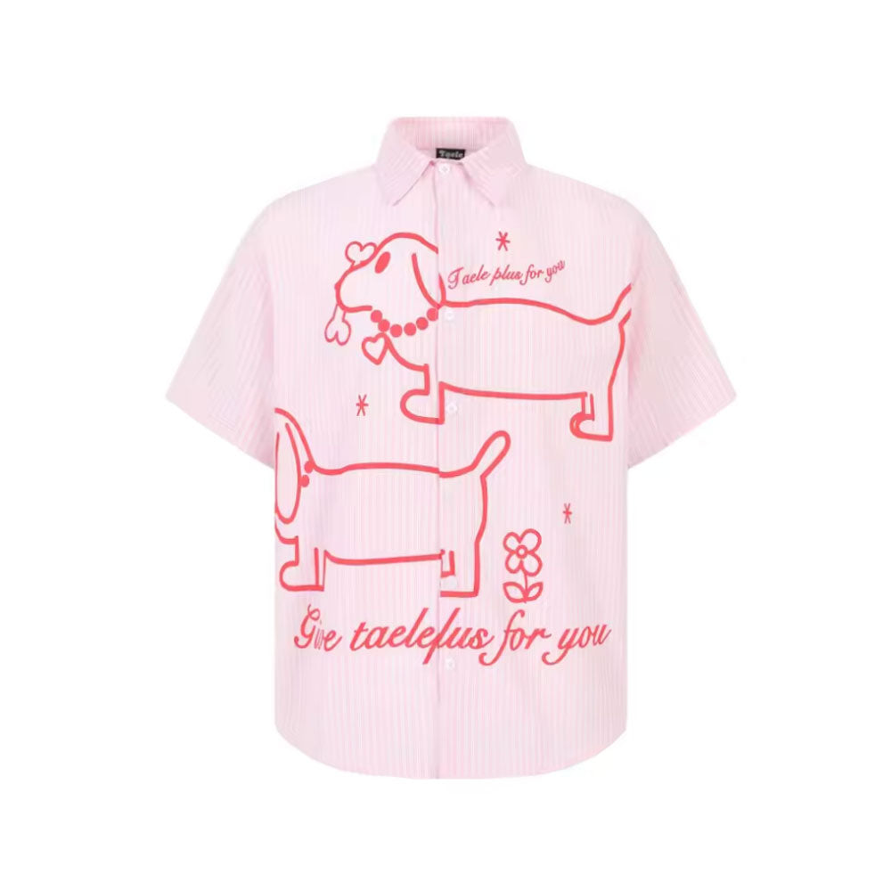 Graffiti Puppy Striped Button-Up Shirt Zuri Lou