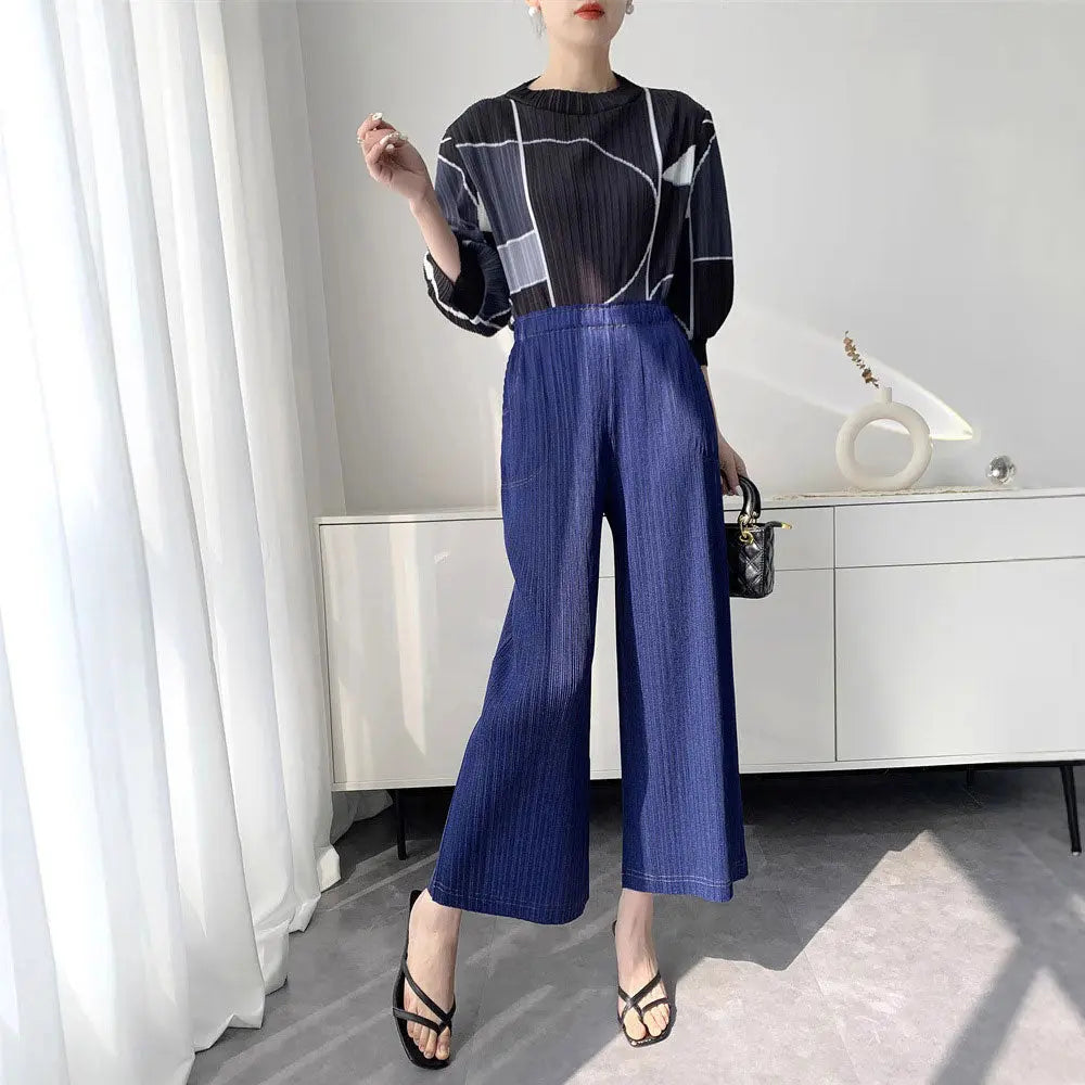 Pleated Wide Leg Casual Trousers Zuri Lou