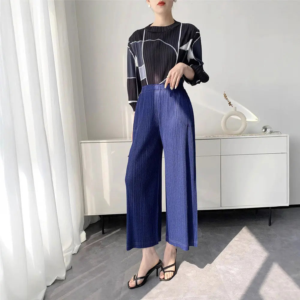 Pleated Wide Leg Casual Trousers Zuri Lou