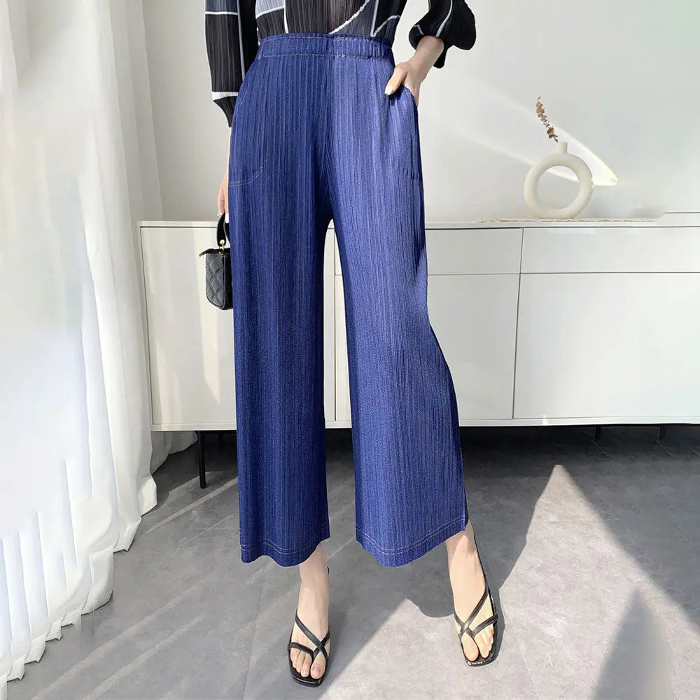 Pleated Wide Leg Casual Trousers Zuri Lou