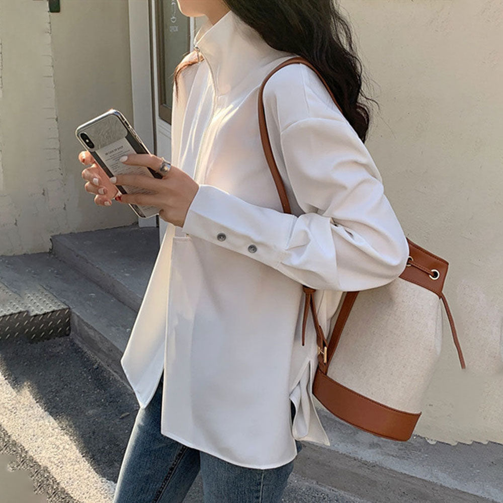 Stand Collar Zip Blouse Zuri Lou