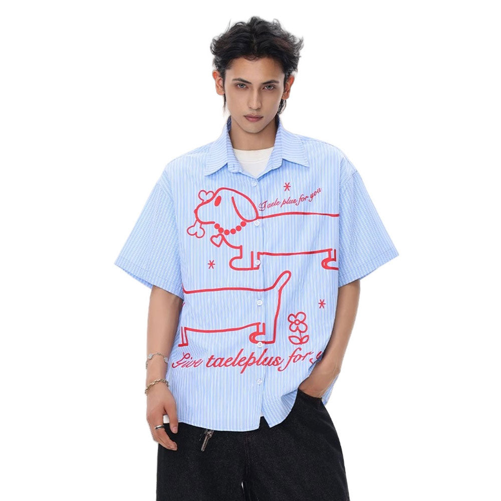 Graffiti Puppy Striped Button-Up Shirt Zuri Lou