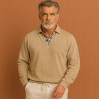 Lightweight men’s sweater in beige with breathable design, relaxed fit for casual and stylish summer outfits.