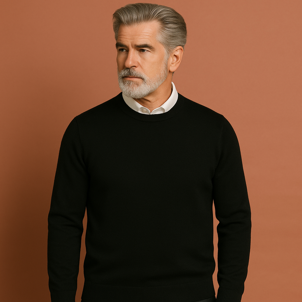 Men’s classic sweater in black with timeless design, comfortable and elegant for business and casual outfits.