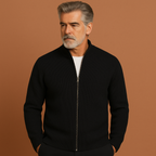 Men’s premium soft cardigan in black, warm and comfortable with a timeless design for casual and formal outfits.