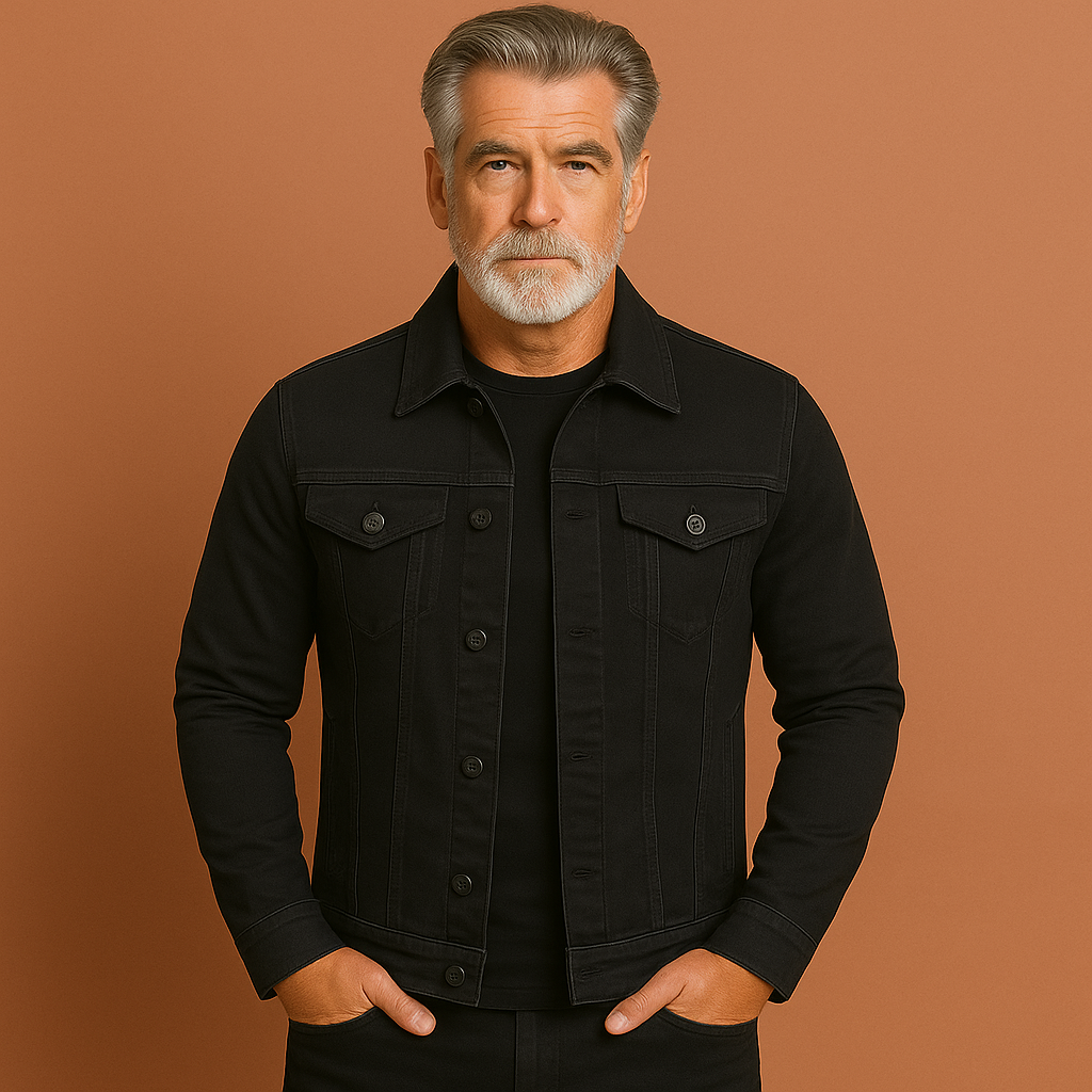 Men’s solid denim jacket in black with modern fit, casual and comfortable for everyday and streetwear outfits.