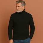 Men’s turtleneck sweater in black with a timeless design, warm and comfortable for casual and formal outfits.