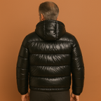 Men’s water-repellent puffer jacket in black with modern fit, warm and stylish for outdoor and daily winter wear.