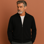 Men’s zip-up cardigan in black with regular fit, modern design and comfortable feel for casual and semi-formal outfits.