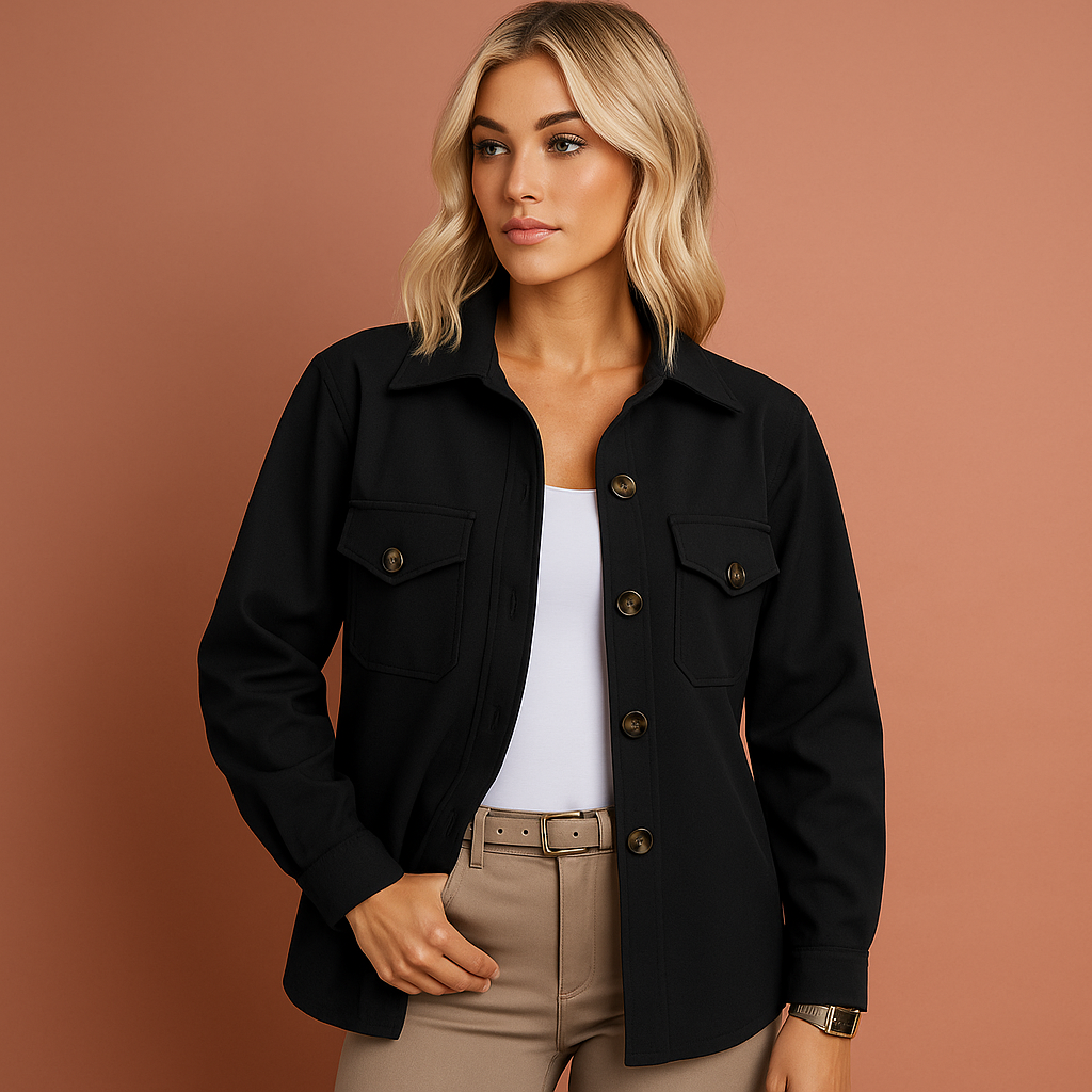 Women’s fall jacket in black with elegant design, soft and comfortable for casual and stylish outfits.