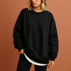 Women’s long oversized sweater in black with relaxed fit, soft and stylish for cozy fall and winter outfits.