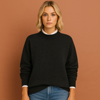 Women’s sweater in black with minimalist design, soft and comfortable for casual and stylish outfits.