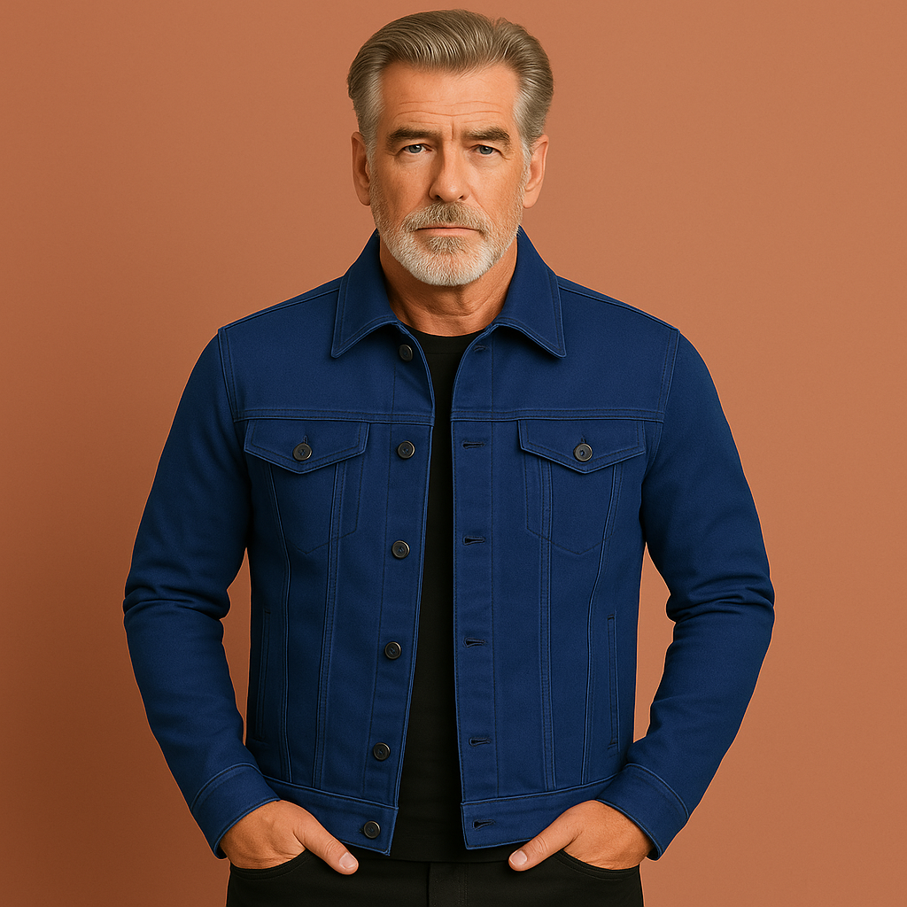 Men’s solid denim jacket in blue with modern fit, casual and comfortable for everyday and streetwear outfits.