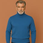 Men’s turtleneck sweater in blue with timeless design, stylish and comfortable for business and casual winter outfits.