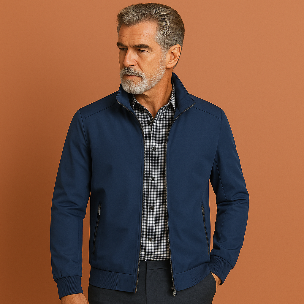 Men’s windproof summer jacket in blue with a modern fit, lightweight and stylish for spring and summer outfits.
