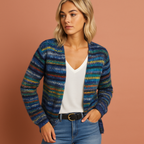Women’s cardigan in blue with modern color design, soft and comfortable for casual and stylish outfits.