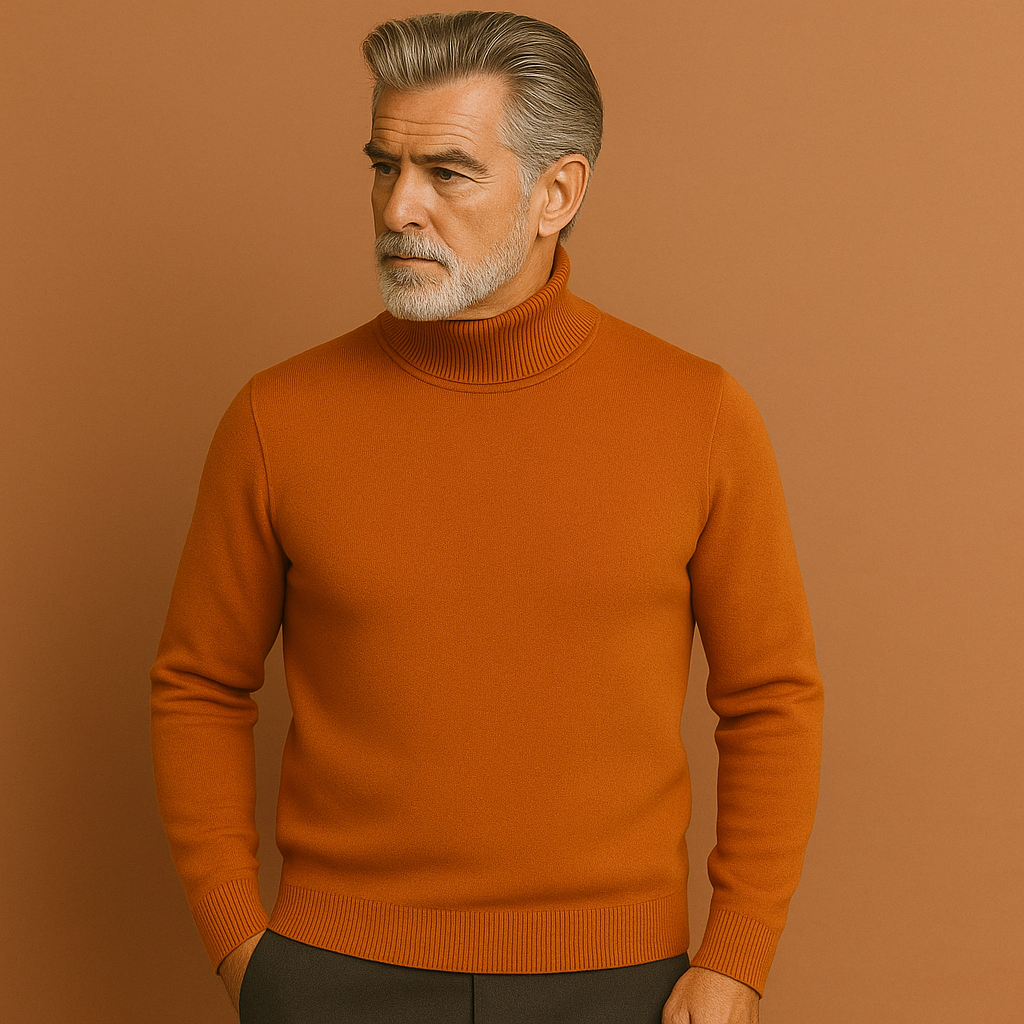 Men’s turtleneck sweater in brown with timeless design, stylish and comfortable for business and casual winter outfits.