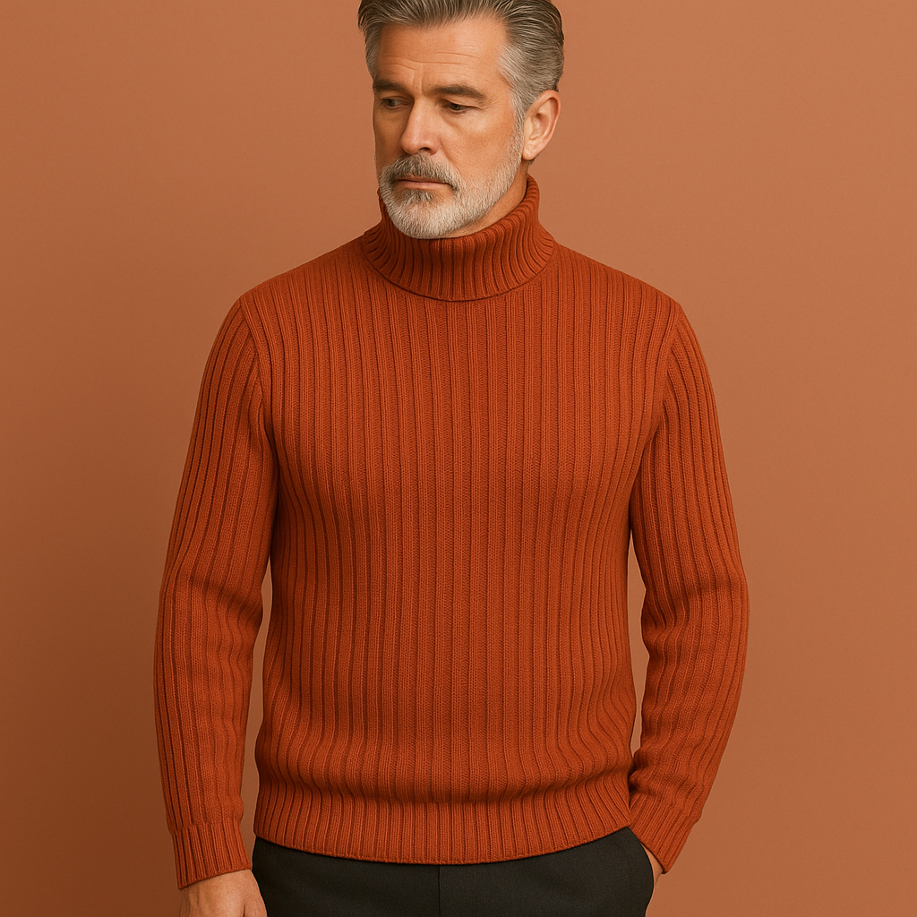 Men’s turtleneck sweater in brown with a timeless design, warm and comfortable for casual and formal outfits.