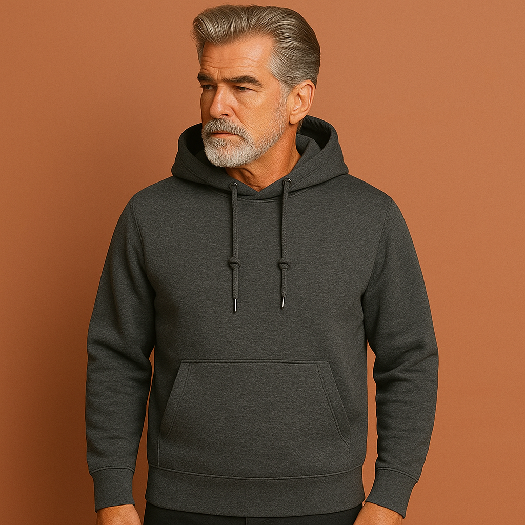 Men’s casual hoodie in dark gray with relaxed fit, soft and comfortable for daily and lounge wear.