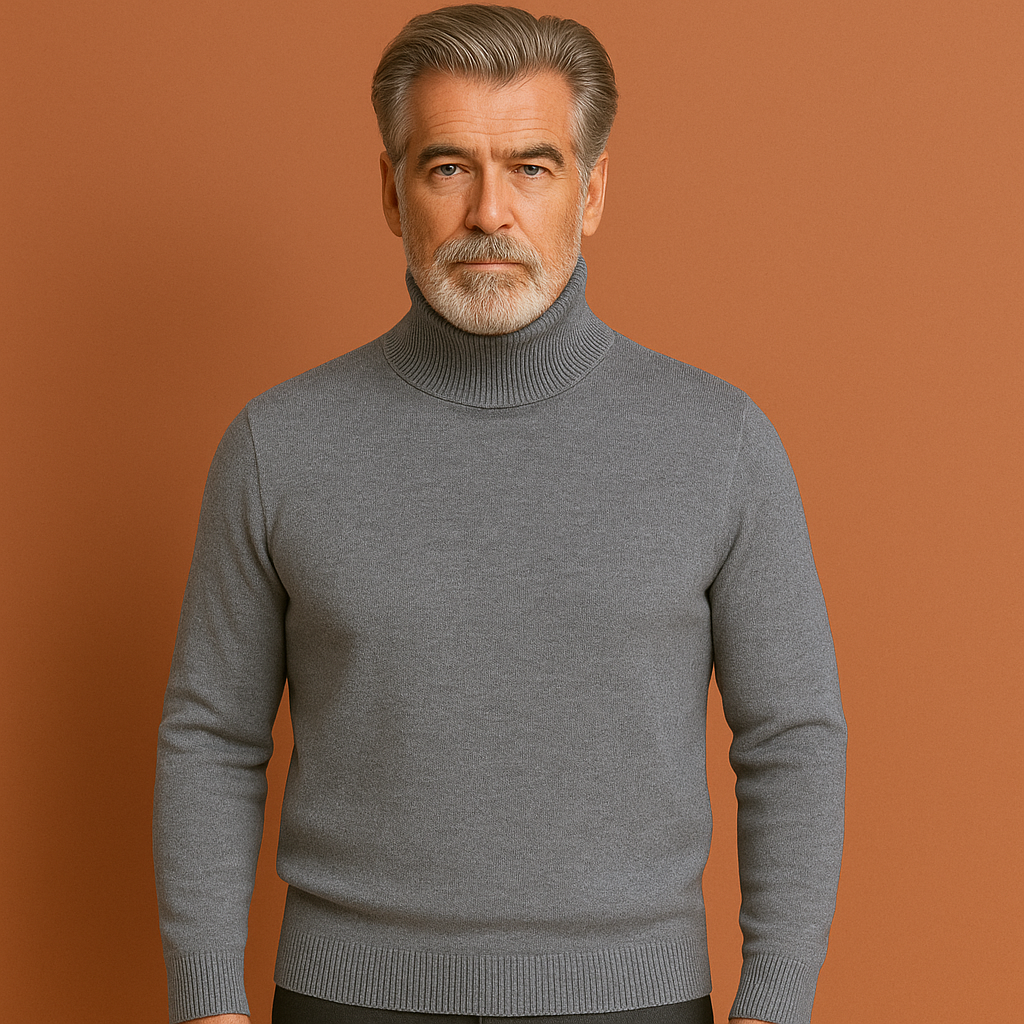 Men’s turtleneck sweater in dark gray with timeless design, stylish and comfortable for business and casual winter outfits.