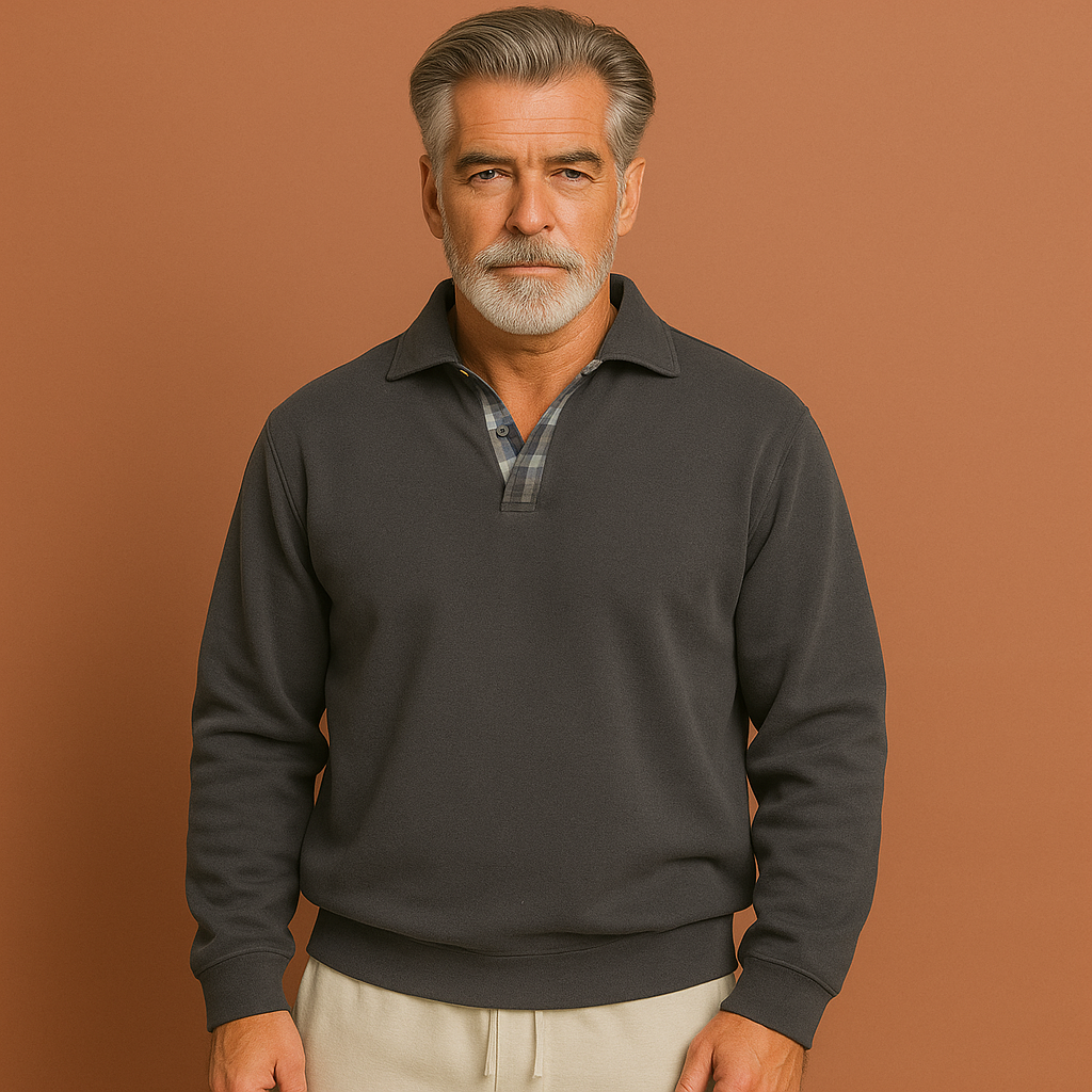 Lightweight men’s sweater in gray with breathable design, relaxed fit for casual and stylish summer outfits.