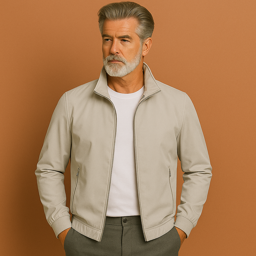 Men’s windproof summer jacket in gray with a modern fit, lightweight and stylish for spring and summer outfits.