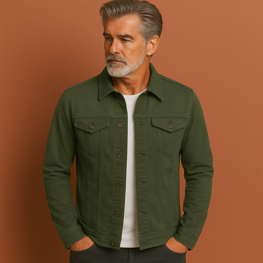 Men’s solid denim jacket in green with modern fit, casual and comfortable for everyday and streetwear outfits.