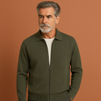 Men’s zip-up cardigan in green with regular fit, modern design and comfortable feel for casual and semi-formal outfits.