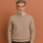 Men’s classic sweater in khaki with timeless design, comfortable and elegant for business and casual outfits.