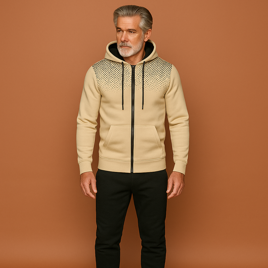 Men’s sporty slim fit tracksuit in khaki, flexible and breathable for workouts and casual wear.