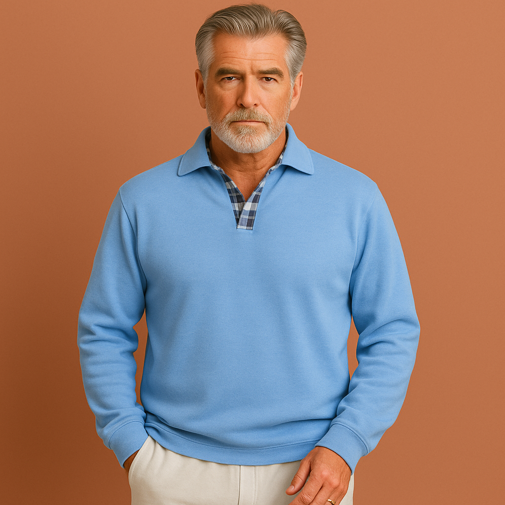 Lightweight men’s sweater in light blue with breathable design, relaxed fit for casual and stylish summer outfits.