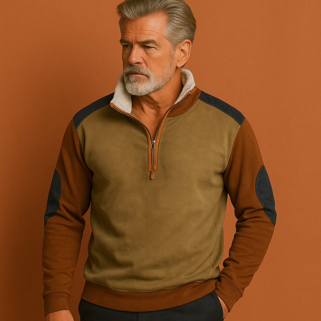 Men’s vintage half zip sweater in light brown with classic design, soft and comfortable for casual and stylish outfits.