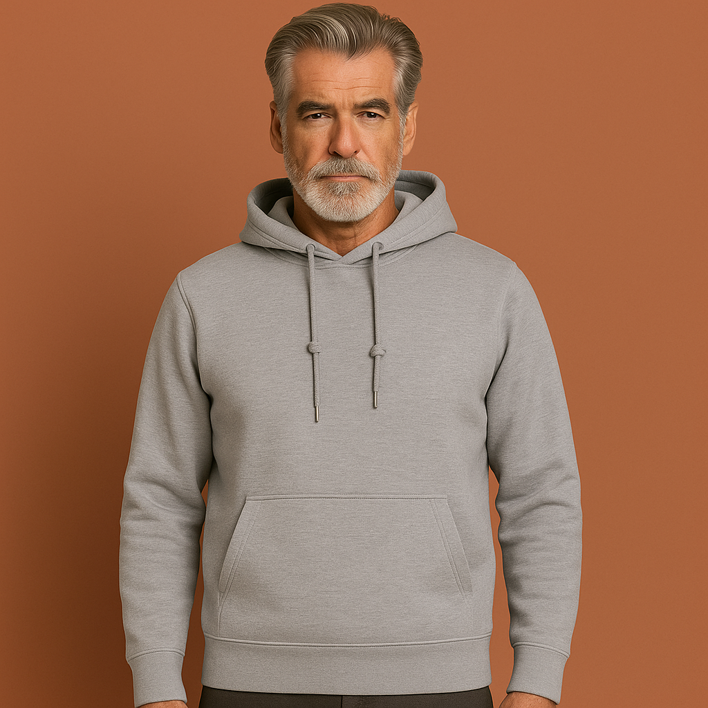 Men’s casual hoodie in light gray with relaxed fit, soft and comfortable for daily and lounge wear.
