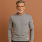 Men’s crew neck sweater in light gray with long sleeves, soft and comfortable for casual and stylish outfits.