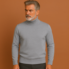 Men’s turtleneck sweater in light gray with timeless design, stylish and comfortable for business and casual winter outfits.