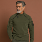 Men’s tactical fleece sweater in military green with windproof design, durable and comfortable for outdoor adventures.