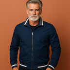 Men’s lightweight transitional jacket in navy blue with sporty collar, breathable and stylish for casual outfits.