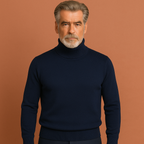 Men’s turtleneck sweater in navy blue with timeless design, stylish and comfortable for business and casual winter outfits.