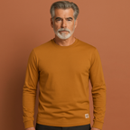 Men’s crew neck sweater in orange with long sleeves, soft and comfortable for casual and stylish outfits.