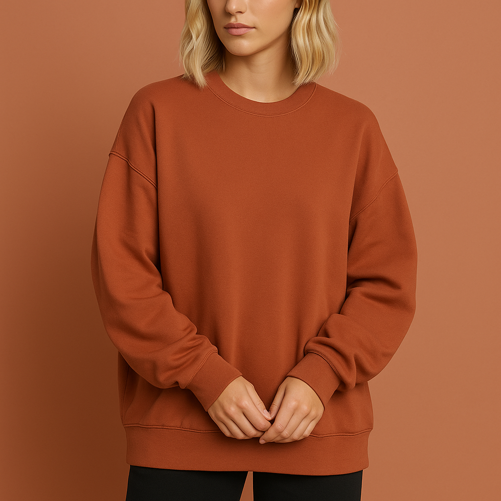 Women’s long oversized sweater in orange with relaxed fit, soft and stylish for cozy fall and winter outfits.