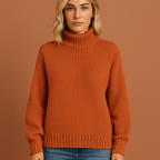 Women’s turtleneck sweater in orange with minimalist design, soft and comfortable for casual and stylish outfits.