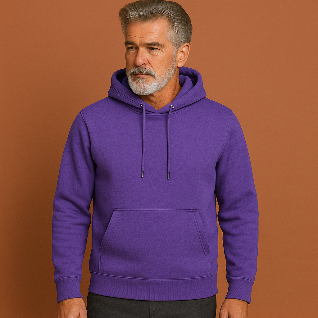 Men’s casual hoodie in purple with relaxed fit, soft and comfortable for daily and lounge wear.