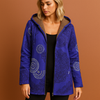 Women’s floral print jacket in purple with pockets, soft and comfortable for casual spring and fall outfits.