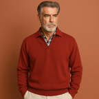 Lightweight men’s sweater in red with breathable design, relaxed fit for casual and stylish summer outfits.