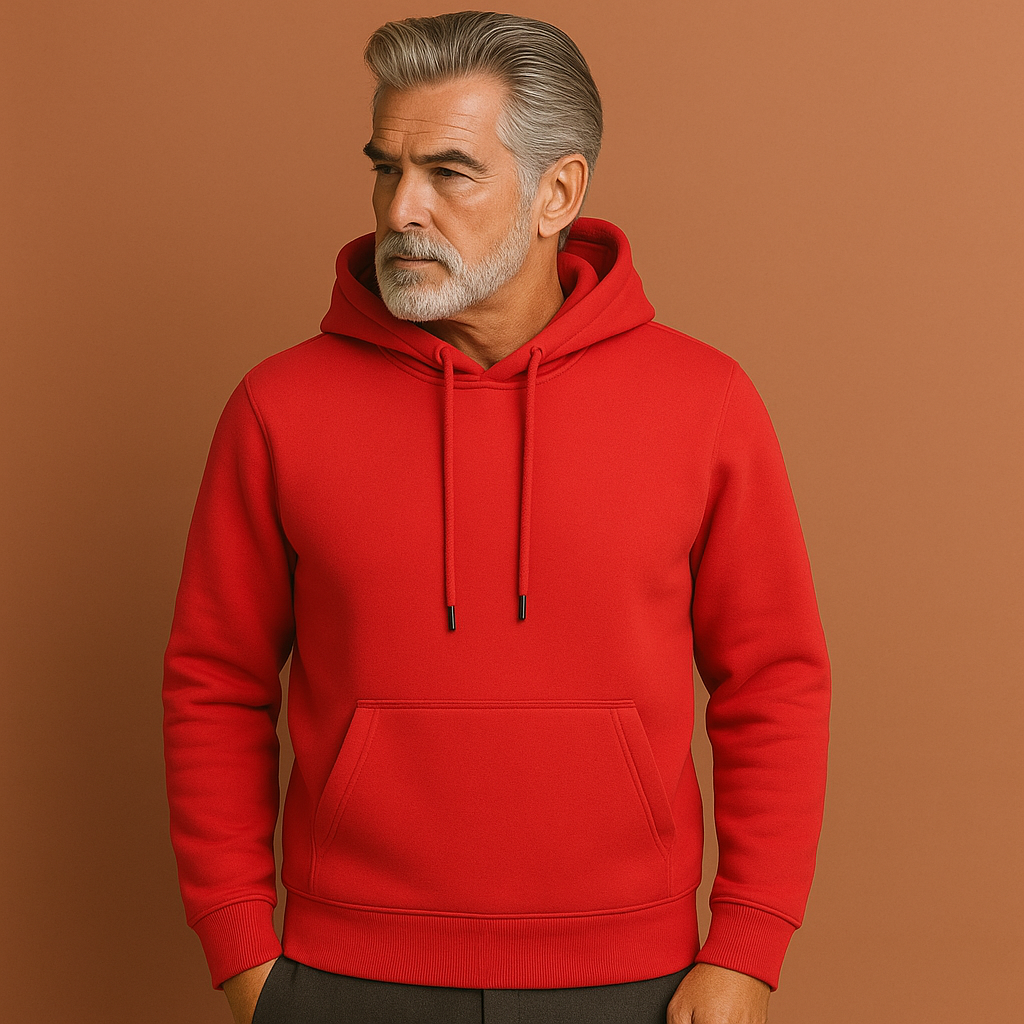 Men’s casual hoodie in red with relaxed fit, soft and comfortable for daily and lounge wear.
