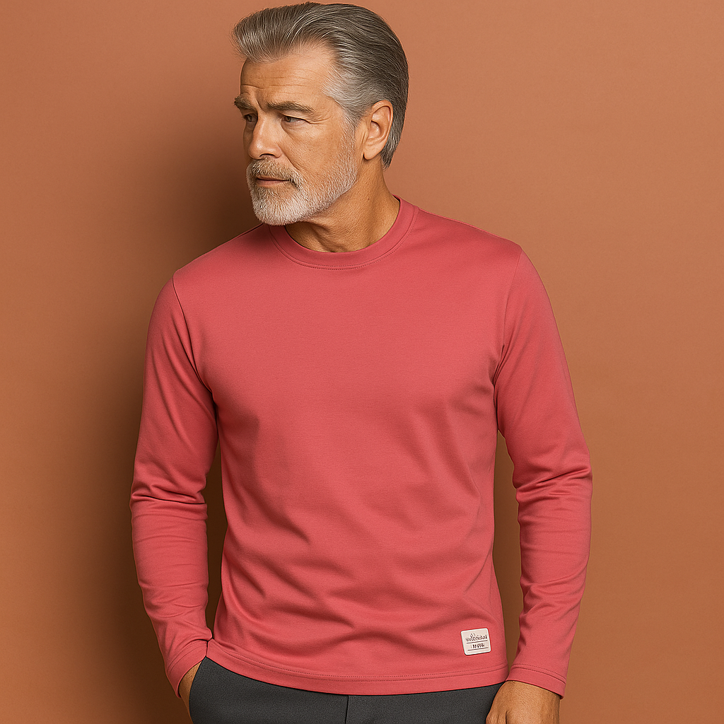 Men’s crew neck sweater in red with long sleeves, soft and comfortable for casual and stylish outfits.