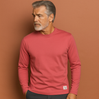 Men’s crew neck sweater in red with long sleeves, soft and comfortable for casual and stylish outfits.