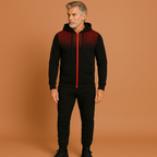 Men’s sporty slim fit tracksuit in red, flexible and breathable for workouts and casual wear.