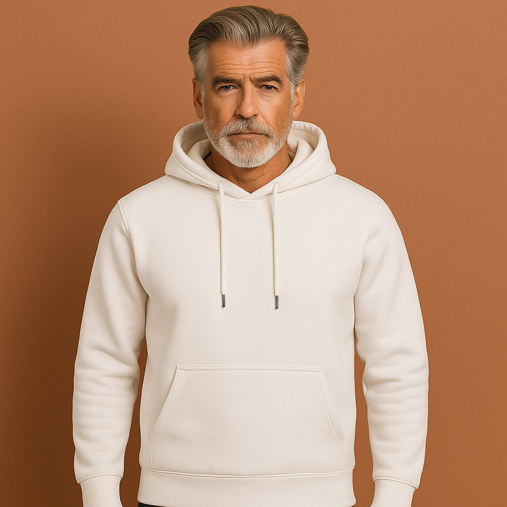 Men’s casual hoodie in white with relaxed fit, soft and comfortable for daily and lounge wear.