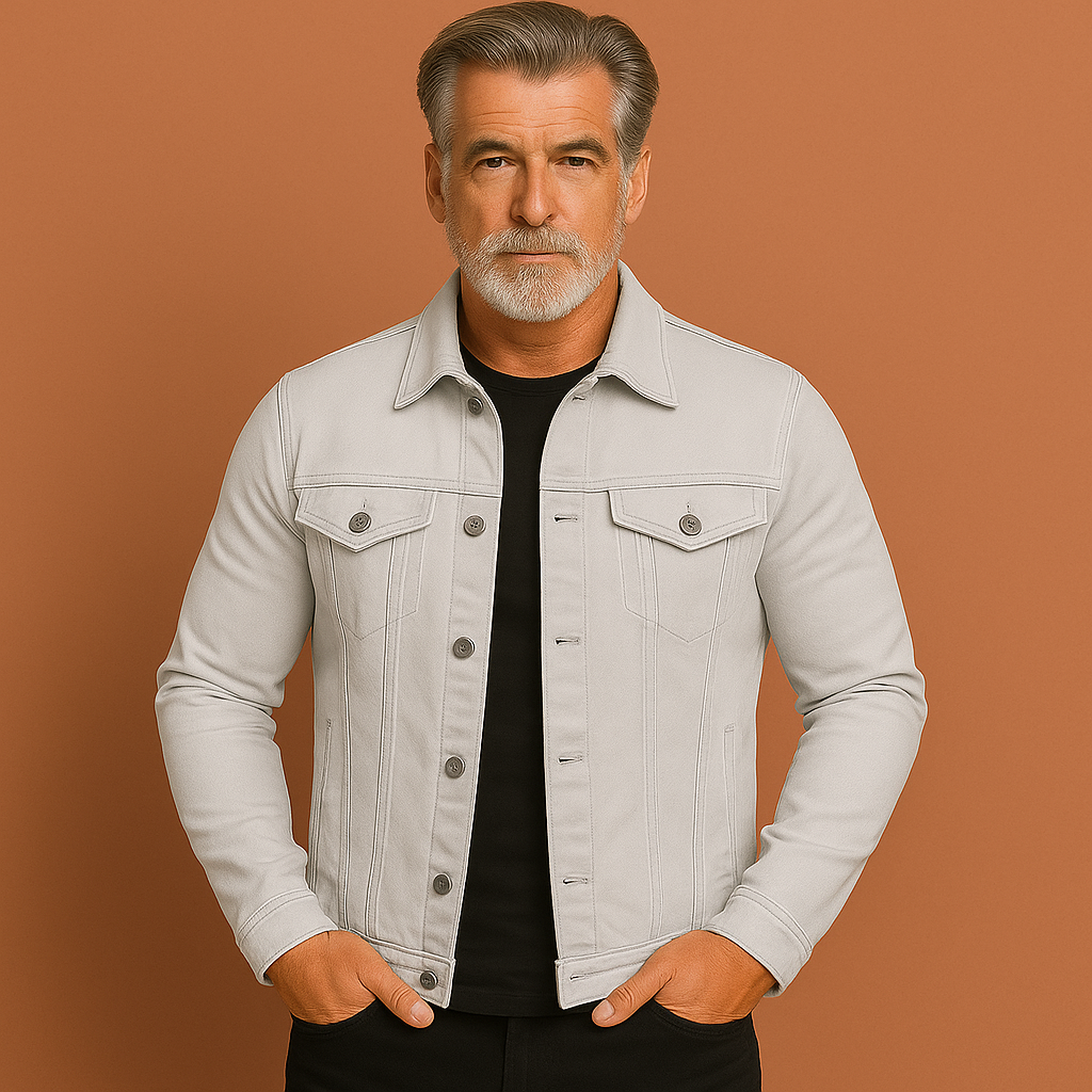 Men’s solid denim jacket in white with modern fit, casual and comfortable for everyday and streetwear outfits.